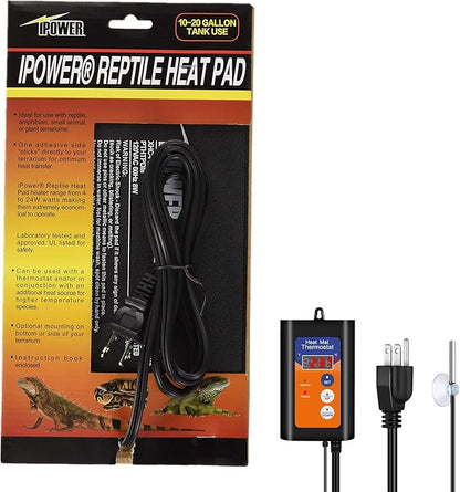 iPower 6X8 Inch Reptile Heat Pad Under Tank Heater Terrarium Warmer Heating Mat and Digital Thermostat Controller for Turtles Lizards Frogs and Other Small Animals iPower