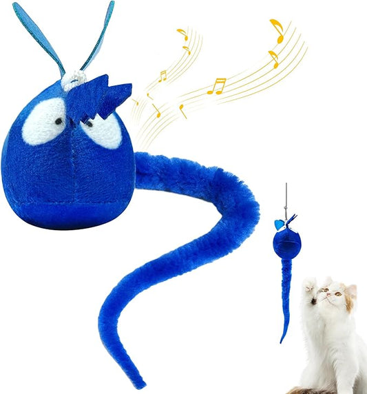 Chirping Cat Toys Hanging Cat Feather Toy - Catnip Interactive Cat Toys for Indoor Cats - Automatic Cat Toy for Cat Exercise & Kicker to Self Play (Blue Pangpang) - PAWPICO