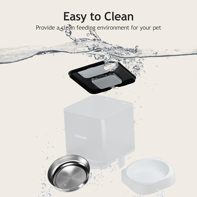 VOLUAS Automatic Cat Feeders - Dry Food Dispenser with Timer, Desiccant Bag, Programmable Portion Size Control 4 Meals Per Day, 10s Voice Recorder - PAWPICO