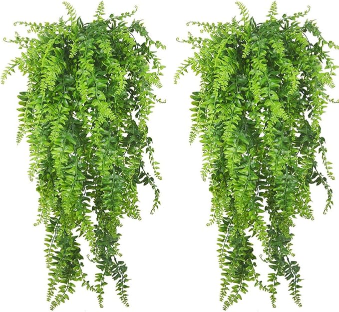 PINVNBY Reptile Plants Hanging Fake Vines Boston Climbing Terrarium Plant with Suction Cup for Bearded Dragons Lizards Geckos Snake Pets Hermit Crab and Tank Habitat Decorations (2 Pack) PINVNBY