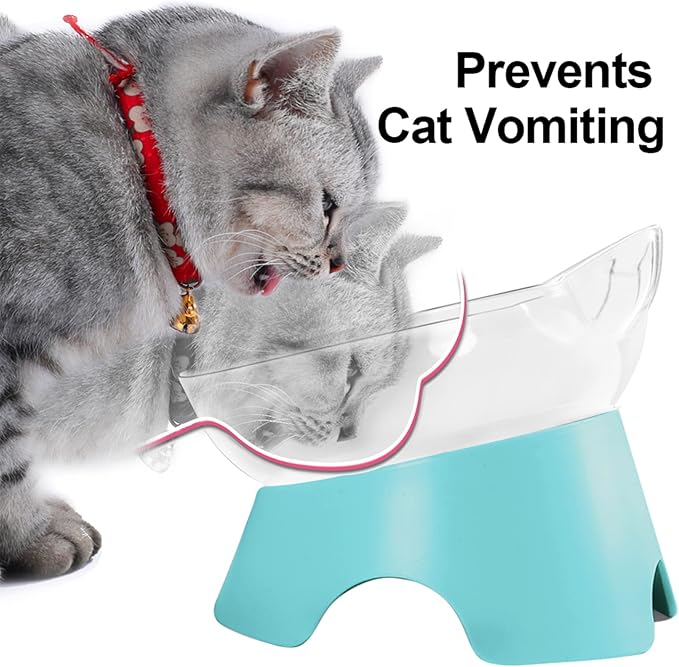 MILIFUN Cat Bowls, Cat Food Bowls Elevated Tilted, Anti Vomiting Kitty Bowls for Puppy and Bunny, Orthopedic Cat Bowls for Indoor Cats.(Blue) - PAWPICO