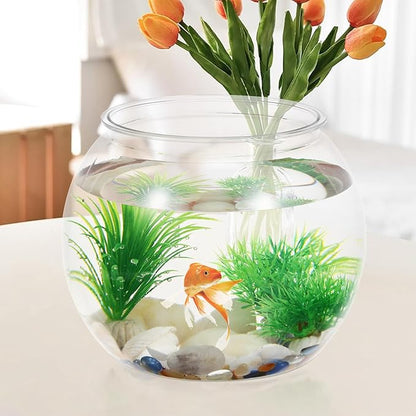 POPETPOP Plastic Aquarium Betta Fish Tank: Large Clear Fishbowl Goldfish Bowl - Tank Vase Pot Clear Bubble Planter with Break Resistant for Home décor Wedding Event Party 8.67 x 6.89 Inches POPETPOP