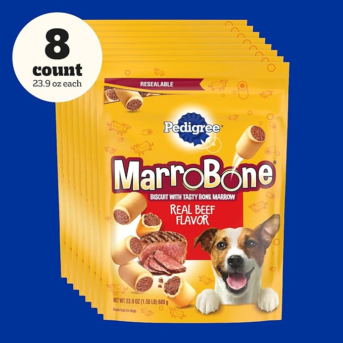 PEDIGREE MARROBONE Dog Treats Real Beef Flavor Crunchy Dog Biscuit, (24.9 OZ)(Pack of 8) - PAWPICO