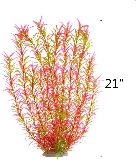 Aquarium Plastic Plants Large, Artificial Plastic Long Fish Tank Plants Decoration Ornaments Safe for All Fish 21 Inches Tall (J07 Pink) JIH