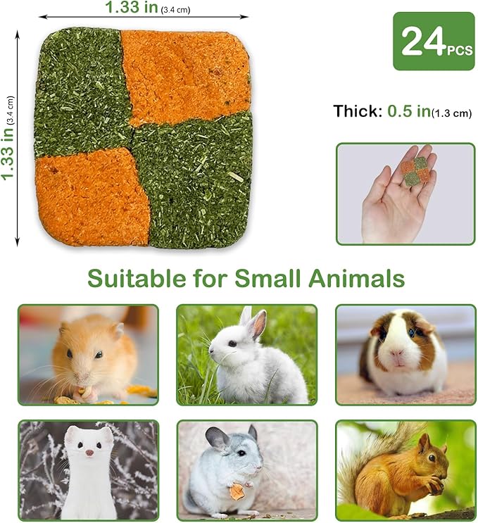 Fhiny 24 PCS Rabbit Chew Toys, Natural Timothy Hay Carrot Biscuit Handmade Bunny Molar Toys for Teeth Small Animal Snacks for Rabbits Guinea Pigs Chinchillas Hamsters Gerbils Fhiny