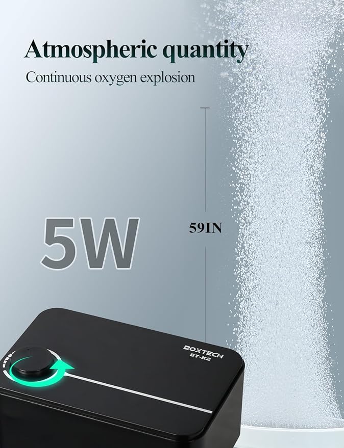 UPETTOOLS Aquarium Air Pump, Ultra Quiet Fish Tank Air Pump 5W, Adjustable Aquarium Oxygen Pump Aerator Pump, Dual Outlet Fish Air Pump for Fish Tank 10 to 180 Gallon UPETTOOLS