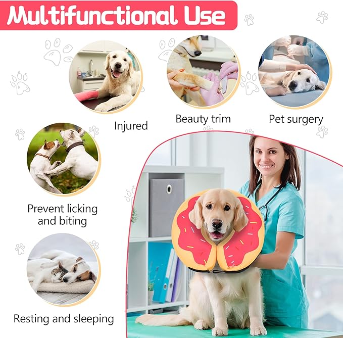 MIDOG Dog Cone, Soft Cone for Dogs After Surgery, Pet Inflatable Collar Protective Recovery Donut Collar to Prevent Pets from Touching Stitches, Wounds, and Rashes - DeepRed,M MIDOG