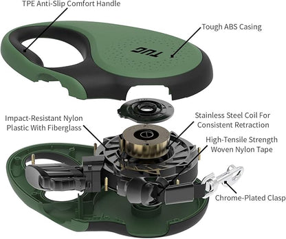 TUG 360° Tangle-Free Retractable Dog Leash with Anti-Slip Handle | 16 ft Strong Nylon Tape | One-Handed Brake, Pause, Lock (Large, Green) TUG