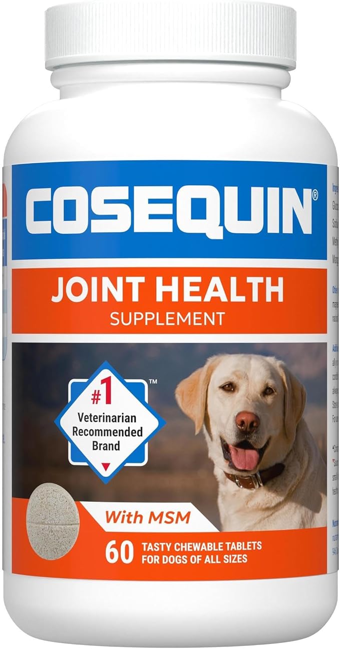 Nutramax Laboratories Cosequin Maximum Strength Joint Health Supplement for Dogs - With Glucosamine, Chondroitin, and MSM, 60 Chewable Tablets NutramaxLaboratories