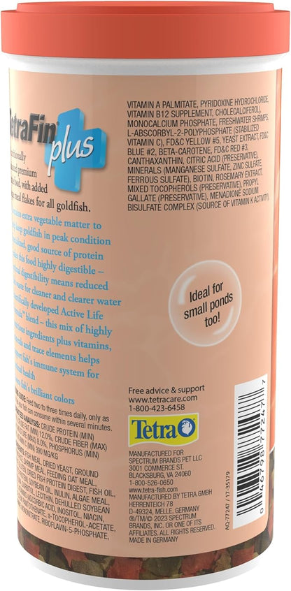 TetraFin Plus Goldfish Flakes 7.06 Ounces, Balanced Diet, With Algae To Promote Health Tetra
