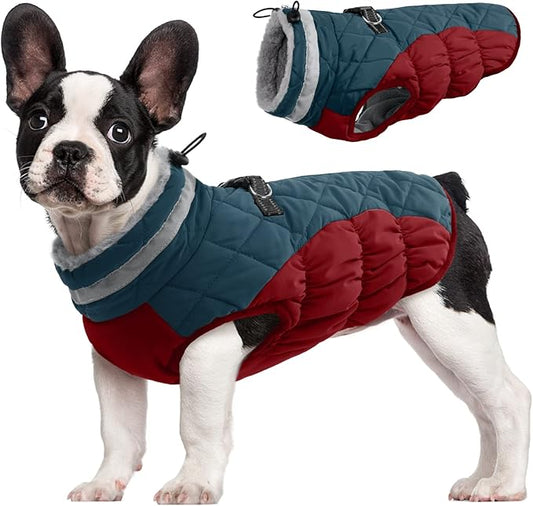 FUAMEY Dog Winter Jacket,Dog Cold Weather Coats Paded Dog Vest with Harness Built in Pet Warm Clothes Dog Apparel with Back Zipper Dog Water Resistant Coat for Small Medium Large Dogs Dark Blue M - PAWPICO