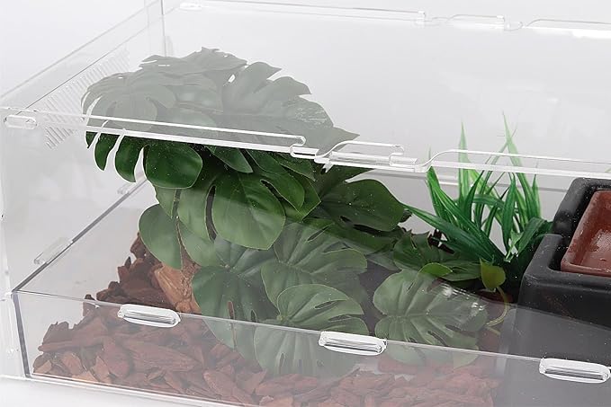 Reptile Plants for Terrarium, Ball Python Tank Decor Accessories fit Bearded Dragon Crested Leopard Gecko Lizard Chameleon Snake Frog Tortoise Hermit Crab - Fake Monstera WOLEDOE