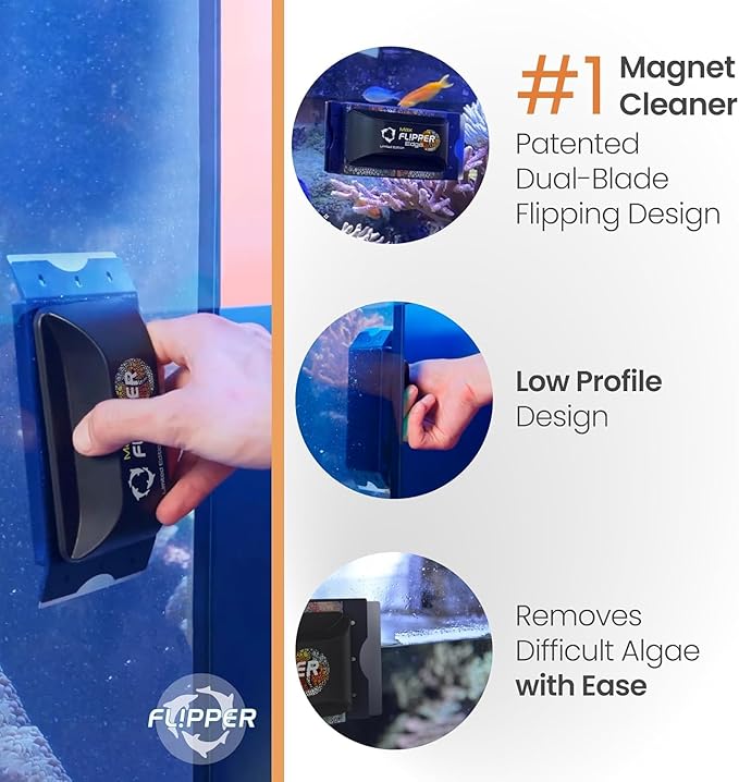 FL!PPER Flipper Edge Max Clownfish Limited Edition Floating Magnetic Aquarium Cleaner 2-in-1 Dual Blade Scrubber & Scraper Fish Tank Cleaner Tools for Efficient Cleaning & Acrylic Surface Maintenance FLPPER