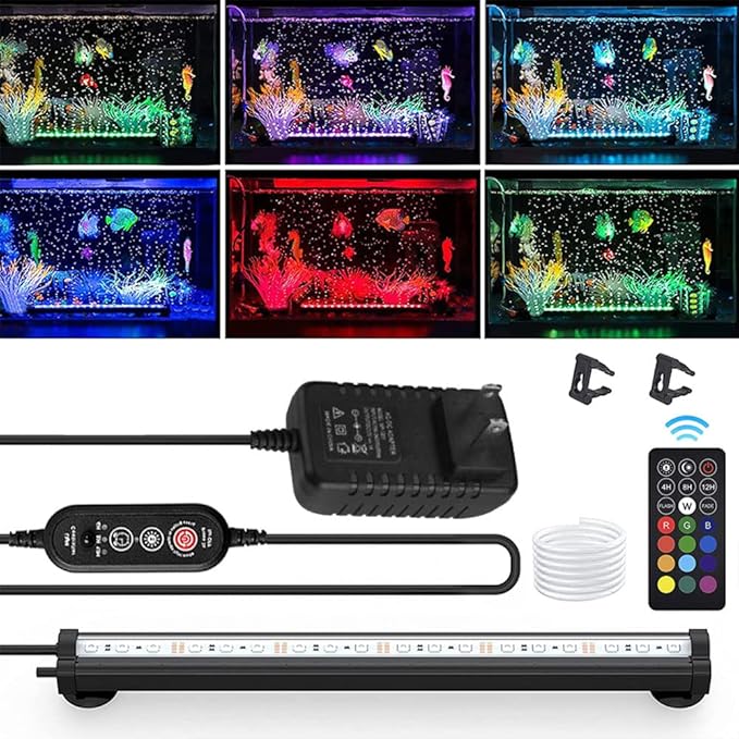 Aquarium Light with Air Bubble Hole, Full Spectrum RGB LED Submersible Fish Tank Lights, Sunrise Sunset Mode IP68 Waterproof with Remote Controller for fish and plants (38cm/15inch) ABESTFISH