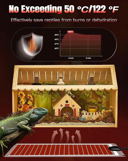 Pawfly 14 W Reptile Heat Pad 11 x 5.9 Inch Reptile Heating Pad Under Tank Terrarium Safe Fast Heating Mat Heat Mat for Turtles Frogs Snakes Lizards Geckos Hermit Crabs Spiders & Other Reptiles Pawfly