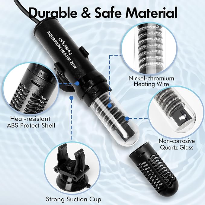 Orlushy 25W Small Submersible Aquarium Heater, Constant Temperature Betta Fish Tank Heater of 78℉for 1-6 Gallons Freshwater & Saltwater Tanks Orlushy