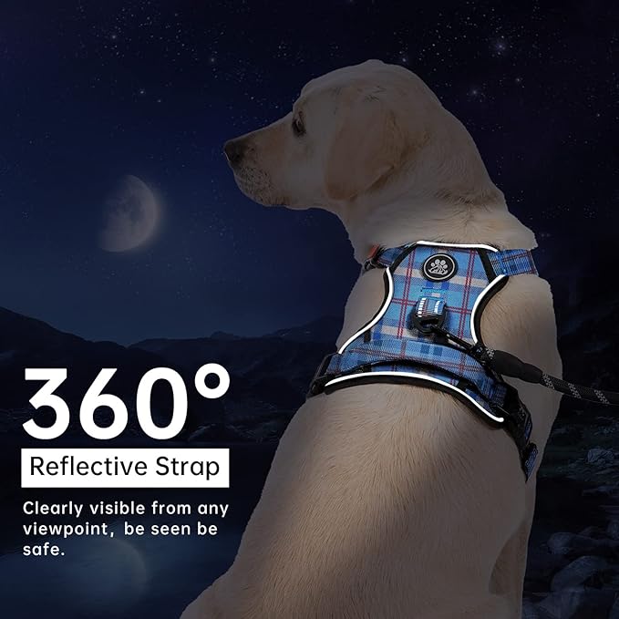 IVY&LANE No Pull Dog Harness with Leash Set, Reflective No Choke Pet Vest,Adjustable Oxford Dog Vest Harness with Easy Control Handle for Medium Lagre Dogs (Checkered Blue,M) IVYLANE