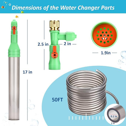 ZZM Fish Tank Cleaning Tools, Aquarium Water Changer Kit, Siphon Fish Tank Vacuum Gravel Cleaner, Universal Water Pump Accessories for Aquarium Quick Water Change (50ft) ZZM