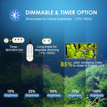 Aquarium Light,18W 24/7 Natural Mode,9 Light Modes(Water Grass Mode & 7 Colors & Cycle),Adjustable Timer and 7 Color Brightness - with Expandable Mounting Bracket for 18~24IN Fish Tank GAMALTA