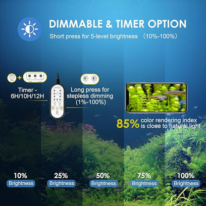Aquarium Light,36W 24/7 Natural Mode,9 Light Modes(Water Grass Mode & 7 Colors & Cycle),Adjustable Timer and 7 Color Brightness - with Expandable Mounting Bracket for 36~42IN Fish Tank GAMALTA