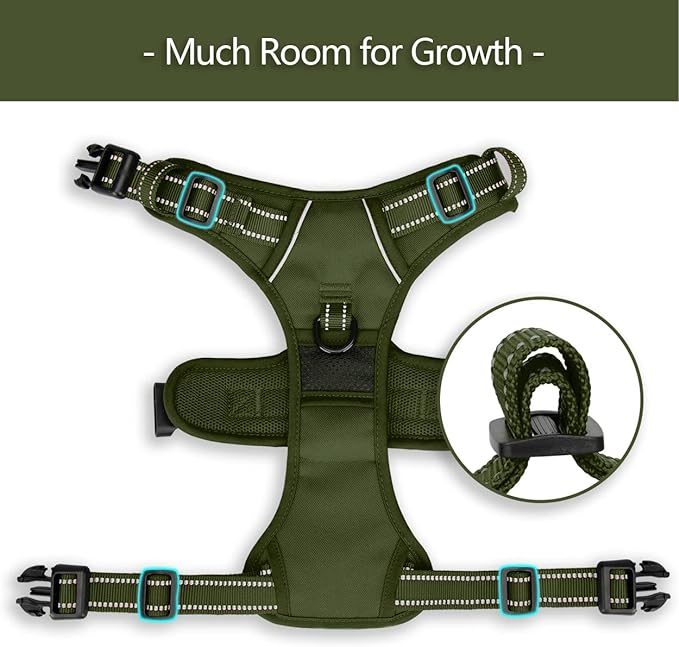 PoyPet No Pull Dog Harness, No Choke Reflective Dog Vest, Adjustable Pet Harnesses with Easy Control Padded Handle for Small Medium Large Dogs(Military Green,M) PoyPet