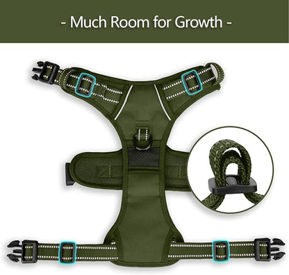 PoyPet No Pull Dog Harness, No Choke Reflective Dog Vest, Adjustable Pet Harnesses with Easy Control Padded Handle for Small Medium Large Dogs(Military Green,M) PoyPet