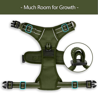 PoyPet No Pull Dog Harness, No Choke Reflective Dog Vest, Adjustable Pet Harnesses with Easy Control Padded Handle for Small Medium Large Dogs(Military Green,XS) PoyPet