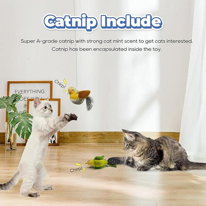 LEWISER Cat Toys Chirping Tit 2 Pcs with Catnip SilverVine, Suitable for Cat Wand Toys, Simulation Bird Design, Interactive Toys for Indoor Kitty Kitten Exercise, Green and Ground - PAWPICO