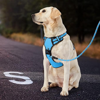 IVY&LANE No Pull Dog Harness for Large Dogs, Dog Vest Harness with Leash, Safety Belt and Storage Strap, Fully Adjustable Harness, 360° Reflective Strip, Soft Handle (Blue,XL) IVYLANE