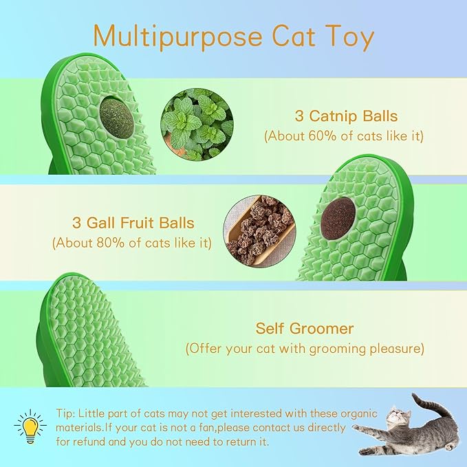 SEVENKA 2 Pack Cat Toys Self-Grooming Cat Brush with 3 Catnip Balls & 3 Gall Fruit, Kitty Kitten Scratcher Self Groomer Catnip Toys for Indoor Cats, Chew Toys Wall Corner Brushes Edible Wall Treats - PAWPICO