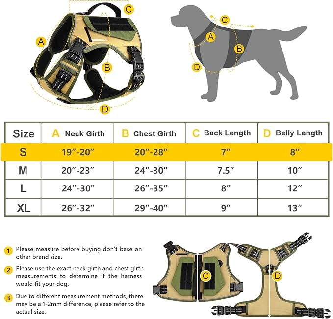 WINGOIN Tactical Dog Harness for Small Dogs, No Pull Harness with Handle 2 Pockets Poop Bag, Reflective Dog Vest, Military Service Heavy Duty Big Dog Harness for Walking Hiking Training, Khaki, S - PAWPICO