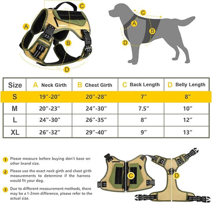 WINGOIN Tactical Dog Harness for Small Dogs, No Pull Harness with Handle 2 Pockets Poop Bag, Reflective Dog Vest, Military Service Heavy Duty Big Dog Harness for Walking Hiking Training, Khaki, S - PAWPICO