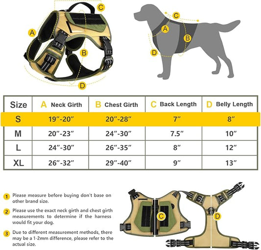 WINGOIN Tactical Dog Harness for Small Dogs, No Pull Harness with Handle 2 Pockets Poop Bag, Reflective Dog Vest, Military Service Heavy Duty Big Dog Harness for Walking Hiking Training, Khaki, S - PAWPICO