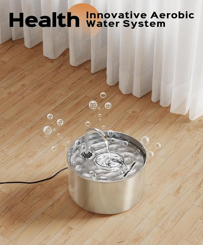 Cat Water Fountain Stainless Steel + 6 Filters + 3 Sponges - Pet Water Fountain 24/7 Keep The Water Fresh 74oz Capacity Ultra-Quiet No Sputter Compact Easy to Clean - PAWPICO