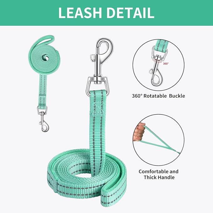 AMTOR Small Dog Harness with Leash Set, No Escape Easy Walk Puppy Harnesses for Training Walking, Step-in Reflective Soft Dogs Vest for XS S Medium Extra-Small Large Sized Dog(Green,S) AMTOR