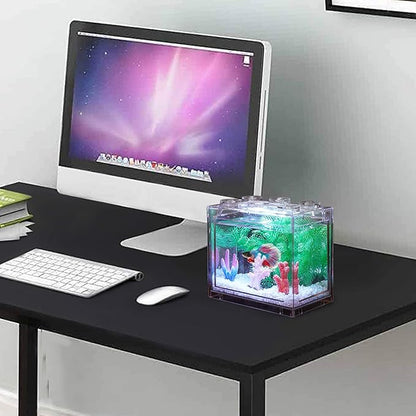 Small Betta Fish Tank, Aquarium Tank Kit with LED Lighting, 0.6 Gallon Stackable Beta Fish Tank Set, Fish Bowl Accessories for Turtle Reptile Shrimp Crab Insects as Decoration Oltraman