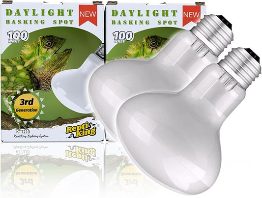 Reptile Heat Bulb Lamp, 2-Pack 100W Daylight Basking Spot, Bearded Dragon/Turtle/Lzard/Gecko Light Bulb, UVA Heat Lamp, Basking Light for Reptiles ReptiKing