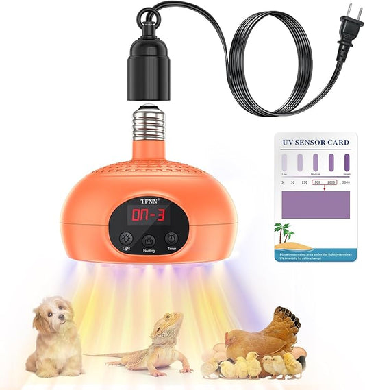 Chicken Coop Heater Lamps,200W-350W-500W Reptile Heating Lamp Upgraded with UVA UVB Ligh 3-6-9-12H Timer,Protable Greenhouse Heater for Outdoor Chicken Coop for Reptile Rabbits Dog Cats （Orange） TFNN