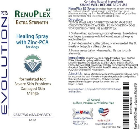 Extra Strength Dog Healing Spray for Dog Hot Spots, Mange, Dog Skin Problems. Made in USA RenuPlex