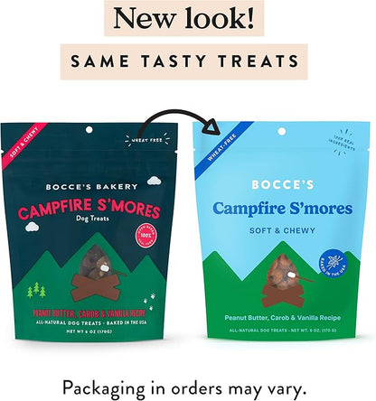 Bocce's Bakery Campfire S'Mores Treats for Dogs, Wheat-Free Everyday Dog Treats, Made with Real Ingredients, Baked in The USA, All-Natural Soft & Chewy Cookies, Peanut Butter, Carob, & Vanilla, 6 oz - PAWPICO