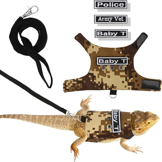 Hypeety Bearded Dragon Harness and Leash Set Adjustable Escape Proof Lizard Leash 4 Pack Outdoor Walking Training Leash and Harness for Bearded Dragon Lizard Reptiles (Coffee Color) Hypeety