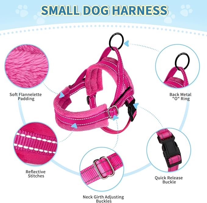 SlowTon No Pull Small Dog Harness and Leash Set, Puppy Soft Vest Harness Neck & Chest Adjustable, Reflective Lightweight Harness & Anti-Twist Pet Lead Combo for Small Medium Dogs(FU,L) SlowTon