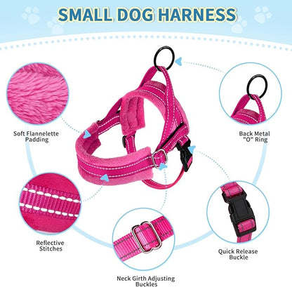 SlowTon No Pull Small Dog Harness and Leash Set, Puppy Soft Vest Harness Neck & Chest Adjustable, Reflective Lightweight Harness & Anti-Twist Pet Lead Combo for Small Medium Dogs(FU,M) SlowTon