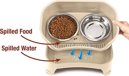 Neater Feeder - Express Model w/ Slow Feed Bowl - Mess-Proof Dog Bowls (M/L, Almond) Made in USA – Elevated, No Spill, Non-Tip, Non-Slip, Raised Stainless Steel Food/Water Pet Bowls Aid Digestion - PAWPICO