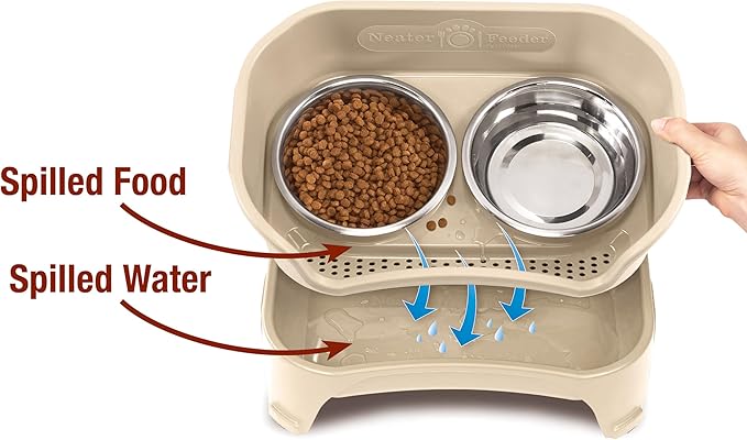 Neater Feeder Express Medium to Large Mess Proof Feeder for Dogs, 2 Cup Slow Feed Bowl & 7 Cup Stainless Steel Water Bowl, No Spill, Non-Tip, Non-Slip, Elevated Dog Bowls. Aids Digestion. Made in USA - PAWPICO