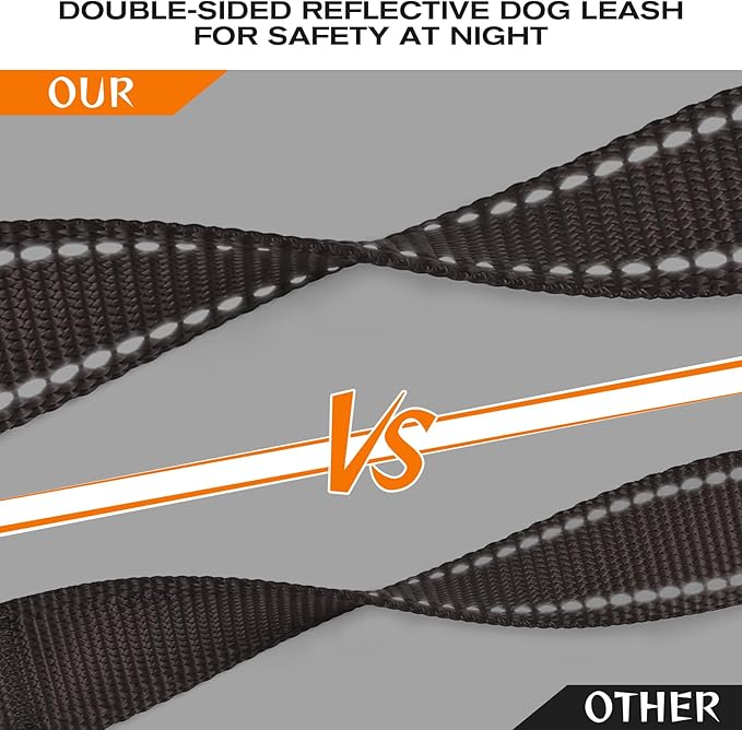 Joytale Dog Leash Heavy Duty for Large Dogs That Pull, Double Handle for Traffic Control, Double-Sided Reflective Leashes for Large Medium Dogs Night Safety, 6FT, Brown Joytale