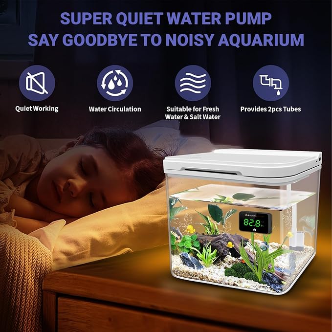Small Fish Tank Kit, 1.8-Gal Aquarium Kit with Digital Thermometer and Temporary Tank, Self-Cleaning & 18 LED Lights, Lightweight & Shatter-Resistant Betta Fish Tank (White) Moonorange