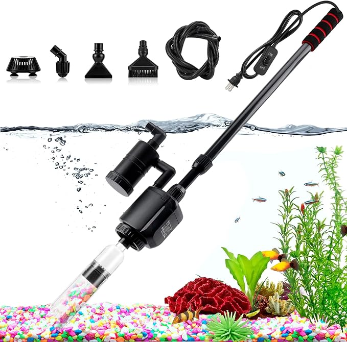 AQQA Electric Aquarium Gravel Cleaner, 6 in 1 Automatic Fish Tank Cleaning Tools Gravel Vacuum for Aquarium, Suitable for Change Water Wash Sand Water Filter and Water Circulation (320GPH, 20W) AQQA
