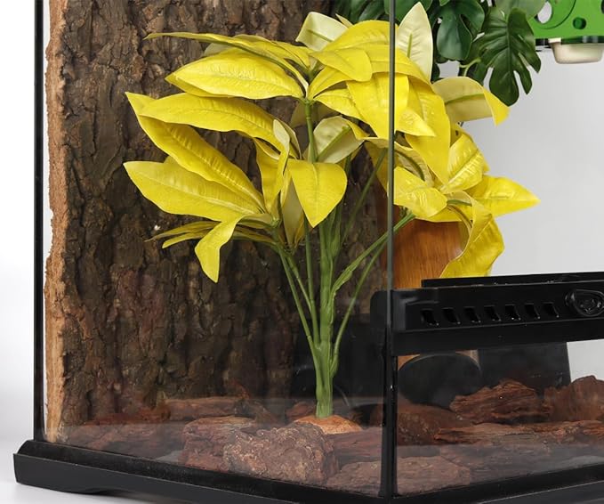 Fake Yellow Money Tree Plant, Reptile Decor for Terrarium, Crested Gecko Tank Accessories fit Leopard Gecko Bearded Dragon Lizard Chameleon Snake Tortoise WOLEDOE