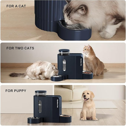 Gardner Pet Automatic Gravity Cat Food Feeder and Water Dispenser Stainless Steel Two-in-One Set Large Capacity Dispenser for Pets Dogs, Puppies, Kittens - PAWPICO